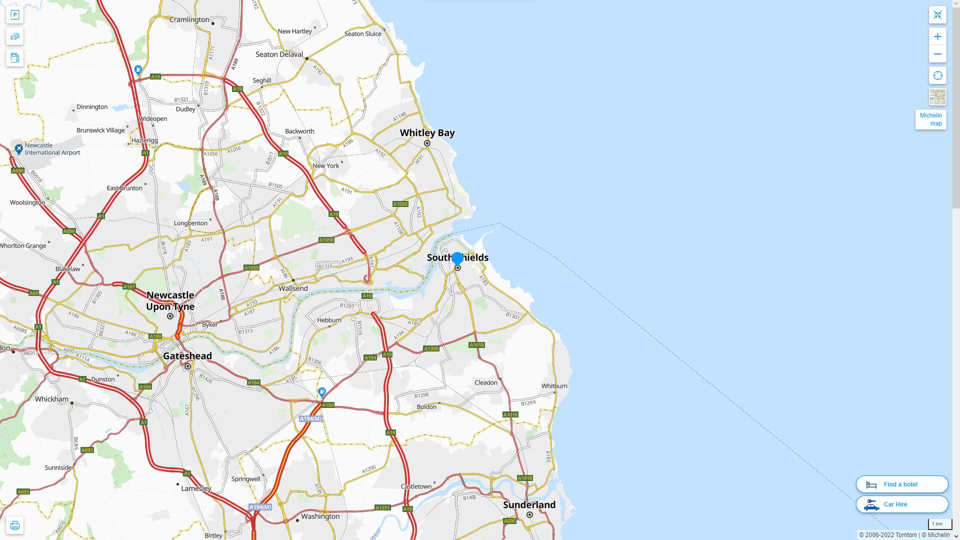 South Shields Royaume Uni Autoroute et carte routiere